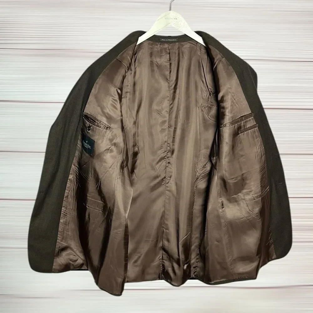 Ermenegildo Zegna Switzerland Wool Suit Jacket Blazer Taupe Brown 46L